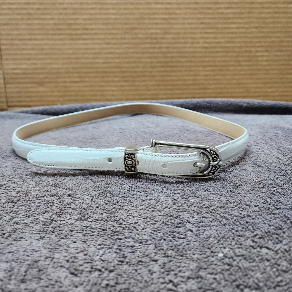 Brighton belt white leather silver buckle new Size L B3102 b50